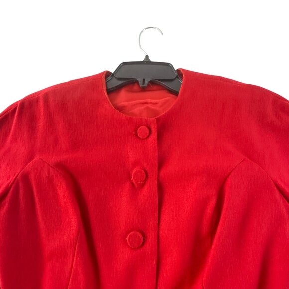 1950s Handmade Red Cropped Jacket XS Small Vintage Bow Trim Button Front - Picture 5 of 11